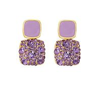 Gold Rectangle Drop Earrings Purple Black Geometric Statement Earrings Sparkling Crystal Rhinestone Earrings for Women, Metal, crystal