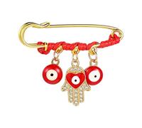 Gold Red Evil Eye Charm Pin, Hamsa Amulet Evil Eye Bag Charm, Red Rope Amulet Good Luck Brooch Pin for Backpacks, Clothing, Badges, Sweaters, Scarves, and Stroller Decorations