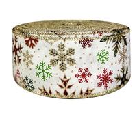 Gold Red Green Glittery Christmas Snowflake Hessian Ribbon Holiday Decoration, Perfect for Gift Wrapping Box Bag Bows, Xmas Cake Decorating Crafts & Xmas Décor (Thick Snowflake, 10M)