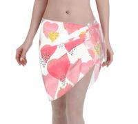 Gold Reds Heart Print Women Short Sarongs Beach Wrap,Bikini Chiffon Swimsuit Cover Up Skirt For Swimwear