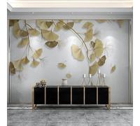 Gold Relief Lines Ginkgo Leaves Marble Like Modern 3D Wallpaper Premium Textured Silk Neutral Tones Material Ideal for Living Room Bedroom-150cm×105cm