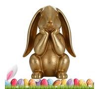 Gold Resin Easter Bunny | Easter Figurines Thinking Bunny Decoration | Spring Golden Rabbit Desk Ornament | for Indoor Tabletop Shelf Mantel Dining Table Entryway Living Room Farmhouse Office Party