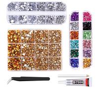 Gold Resin Rhinestones Kits, 2mm-6mm Mixed Flatback Round Rhinestones with 1 Tweezers Glue Pen, Bedazzling Diamonds Crystal Gems for Craft Nail Art Face Makeup Tumblers Mugs Clothing