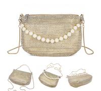 Gold Rhinestone Bag, Rhinestone Crossbody Bag, Women's Shiny Evening Clutch Bag with Pearl Chain, Rhinestone Clutch Bags for Prom Wedding Engagement Cocktail Party Banquet 23 x 15 cm