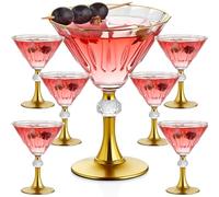 Gold Rim Crystal Martini Glasses Set of 6 8 oz Rimmed, Cocktail Drinking Coupe Glasses Set Glassware, Holiday, Stem, Vintage, Trim, Drinkware, Oversized, Bar, Art Deco