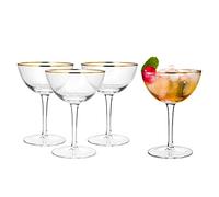 Gold Rim Vintage Coupe Martini, Champagne and Cocktail Glasses - Set of 4 - Hand Blown Gold Rim Martini Glasses - For Your Next Cocktail & Champagne Party - 6oz Classic Manhattan Glasses Water & Wine