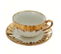 Gold Rimmed Coffee Cup With Saucer,250ml Ceramic Cappuccino Cup,Irregular Gold Rim Tea Cup,White And Gold Latte Cup&Saucer,Modern Elegant English Tea Cup Set For Breakfast,Office,Afternoon Tea,Gift