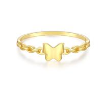 Gold Ring for Women, Ring for Women Love Butterfly and Chain 9K Yellow Gold Size R 1/2