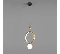 Gold Ring Pendant Light, Wrought Iron Chandelier with Spherical Acrylic Shade, Modern 18W LED Hanging Lights, Bedside Suspension Lamp, Nordic Minimalist Drop Lamps, 3 Color Mode