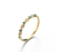 Gold Rings Boho, Pretty Rings Four Claws with Green Round Emerald 14K Size S 1/2 Dainty Jewelry