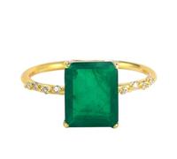 Gold Rings Dainty, Pretty Rings Vintage Elegant with Green Emerald Shape Lab Created Emerald 14K Yellow Gold Size L 1/2