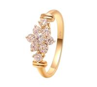 Gold Rings Elegant, Lab Diamond Engagement Rings for Women Flower with White Round Shape Created Diamond 18.1K Yellow Gold Size P 1/2