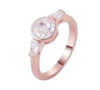Gold Rings for Women 14K Real Gold, Small Engagement Ring Rosegold Elegant with Round Cut Moissanite 3ct Band for Wife Fiancée Size O 1/2