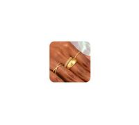 Gold Rings for Women Never Tarnish Stackable 14k Gold Plated Petite Chunky Rings Set Cubic Zirconia Thumb Small Knuckle Stackable Thick Ring Promise Wedding Engagement Ring Size, 6, Yellow Gold, No