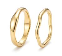 Gold Rings for Women Non Tarnish, Waterproof Chunky 14K Gold Plated Dainty Stackable Rings Trendy Statement Pinky Thumb Engagement Wedding Band Ring 14K Gold Plated R=56mm,US=9