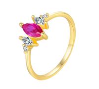 Gold Rings for Women Trendy, Women's Band Rings Vintage Leaf with Rose Red Marquise Shape Ruby 9K Yellow Gold Size S 1/2