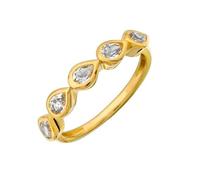 Gold Rings for Women, Wedding Rings 14K Yellow Gold Round with White Pear Shape Moissanite for Proposal Jewelry Size H 1/2