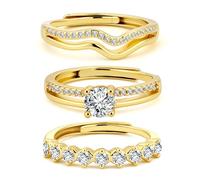 Gold Rings Set Wave Stacking Adjustable Rings for Women Jewelry 3PCS