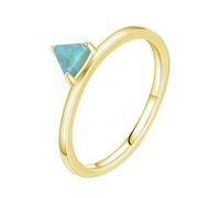 Gold Rings Unisex, Married Ring Simple with Blue Green Triangle Shape Opal 9K Yellow Gold Size M 1/2