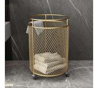 Gold Rolling Laundry Basket Cart With Wheels - Large Capacity Mobile Hamper For Bedroom, Bathroom, Balcony - Stylish Metal Storage Solution