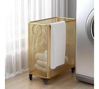 Gold Rolling Laundry Basket On Wheels - Versatile Storage Cart, Dirty Clothes, And Bathroom Essentials - Stylish Metal Design For Bedroom And Bathroom Organization Gold 15.7 × 9.8 × 18.5 inches