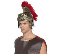 Gold Roman Helmet Spartan Hat Red Plume Adults Plastic Fancy Dress