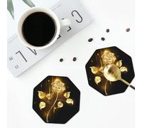 Gold Rose Coasters for Drinks 4 Pack Non-slip Leather Coasters Round cup mat for home Tabletop Decor 10 cm