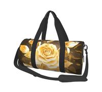 Gold Rose Floral Printed Canvas Travel Duffel Bag - Gym Sports Bag with Large Capacity for Weekend Business Travel