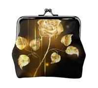 Gold Rose Full Double-Sided Printed Pattern Women's and Girls' Fashionable Leather Kiss Lock Coin Purse Card Bag