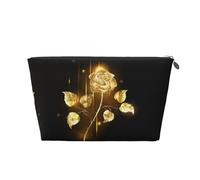 Gold Rose Leather Travel Cosmetic Bag Portable Toiletry Bag Organizer Bag Travel Makeup Bag for Women/Men