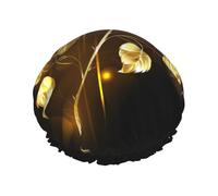 Gold Rose Printed Double-Layer Shower Cap, Reusable Shower Cap, Suitable For Various Hair Lengths