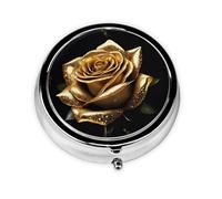 (Gold Rose) Round Pill Box with 3 Compartments Small Portable Pill Organizer for Travel