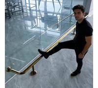 Gold Round Bar Foot Railing Kit 1 1.5 2 2.5 3 m, Brushed Footrest Shelf Rail Stainless Steel, Easy-Install Floor Bar for Pub Counter Commercial(58in(147cm))