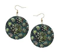 Gold Round Leather Earrings, Many succulents Fashion Teardrop Dangle Hoop Earring Set, Women Accessories Jewelry Gifts