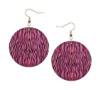Gold Round Leather Earrings, Pink Zebra Stripes Fashion Teardrop Dangle Hoop Earring Set, Women Accessories Jewelry Gifts