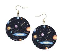 Gold Round Leather Earrings, The Solar Family Fashion Teardrop Dangle Hoop Earring Set, Women Accessories Jewelry Gifts