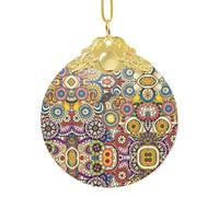 Gold Round Pendant Glass Domes - Ethnic Circles Floral Pattern Simple Chunky -Necklaces, Ideal for Home, Garden, Party, Christmas, Decorations