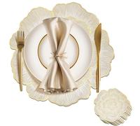 Gold Round Placemats for Dining Table Set of 4 Peony Flower Place Mats Pressed Vinyl Blooming Table Mats for Holiday Party Wedding Accent Centerpiece