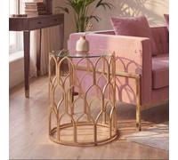 Gold Round Side Table with Geometric Design | Merlin