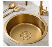Gold Round Sink 32x32cm Small Gold Bar Kitchen Sink Gold Kitchen Sink Mini Circular Undercounter Sink Stainless Steel with Siphon