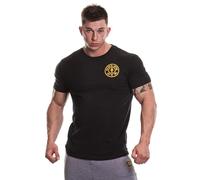 Gold’s Gym GGTS001 Mens Basic Left Chest Muscle Joe Print Logo Crew Neck T-Shirt, Black, S