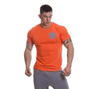 Gold’s Gym GGTS001 Mens Basic Left Chest Muscle Joe Print Logo Crew Neck T-Shirt, Orange/Turquoise, S