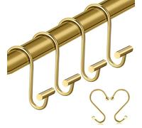 Gold S Shaped Metal Curtain Hooks, Rustproof and Elegant Design, Shower Curtain Hooks, Heavy Duty Hooks for Hanging, Versatile for Bathroom, Kitchen, Closet - BOF