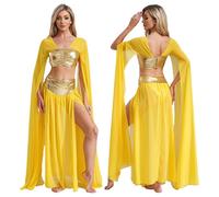 (gold, S) Women Two Piece Egyptian Costume Halloween Queen Princess Cosplay Fancy Dress OutfitsChiffon Dress Up Dance Performance Outfits