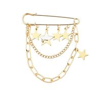 Gold Safety Pin Brooch for Clothes Hanging Chain Star Moon Flower Lapel Pins Punk Goth Brooches for Collar Sweater Shawl Hat, S, Metal, no gemstone