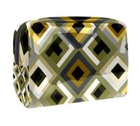 Gold Sage Green Grey and Black Diamonds Small Makeup Bag for Women, Portable Carry On Cosmetic Bag Zipper Pouch for Toiletries Travel Accessories