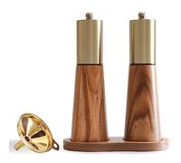 Gold Salt and Pepper Grinder Mill Set With Wood Base, Free Gold Funnel,Stainless Steel Manual Salt Shaker and Pepper Mill,Adjustable Thickness,Suitable For Kitchen (Salt & Pepper Grinder)