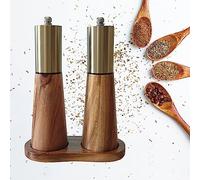 Gold Salt and Pepper Grinder Set,Salt and Pepper Grinder Set Wood,Gold Salt and Pepper Shakers, Modern Salt and Pepper Shakers, Pepper Mill with Ceramic Core,Pepper Grinder For Kitchen,Wood Tray