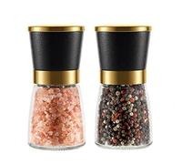 Gold Salt and Pepper Grinder Set Stainless steel Salt and Pepper Mill Set Ceramic Adjustable Coarseness Spice Grinder Refillable Sea Salt Grinder Mill Home Kitchen Gift