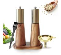 Gold Salt and Pepper Grinder Set,Wooden Pepper Grinder, Manual Salt and Pepper Mill,Adjustable Thickness,Stainless Steel Top,Suitable For Kitchen,Barbecue,Picnic,2 Packs for Refillable Pepper Grinder